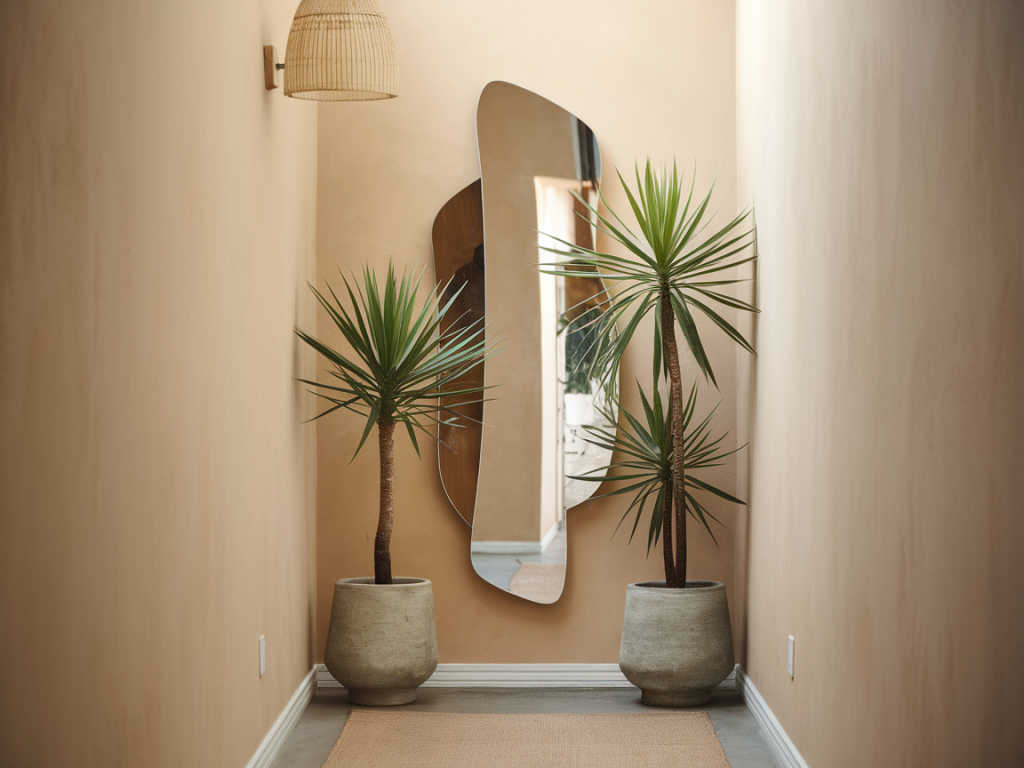 Can a single sculptural wall mirror from thukthaeshop make a narrow hallway feel wider