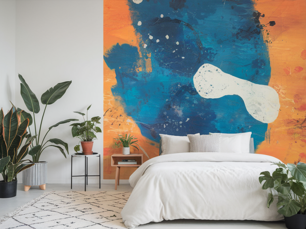 How to refresh a rental bedroom using one oversized piece of wall art from thukthaeshop