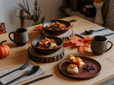 Step-by-step: transform a bland dining table into an intimate autumn supper for four using three thukthaeshop ceramics