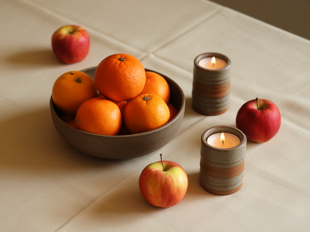 Which three thukthaeshop ceramics mix best for a minimalist autumn centerpiece on a table for four