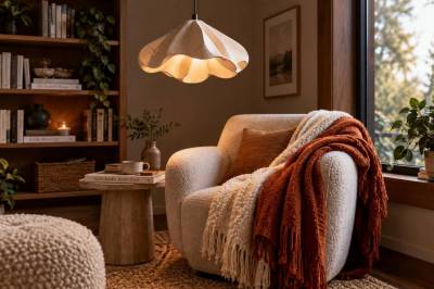 How to create a cozy reading nook with a thukthaeshop sculptural pendant and two layered throws
