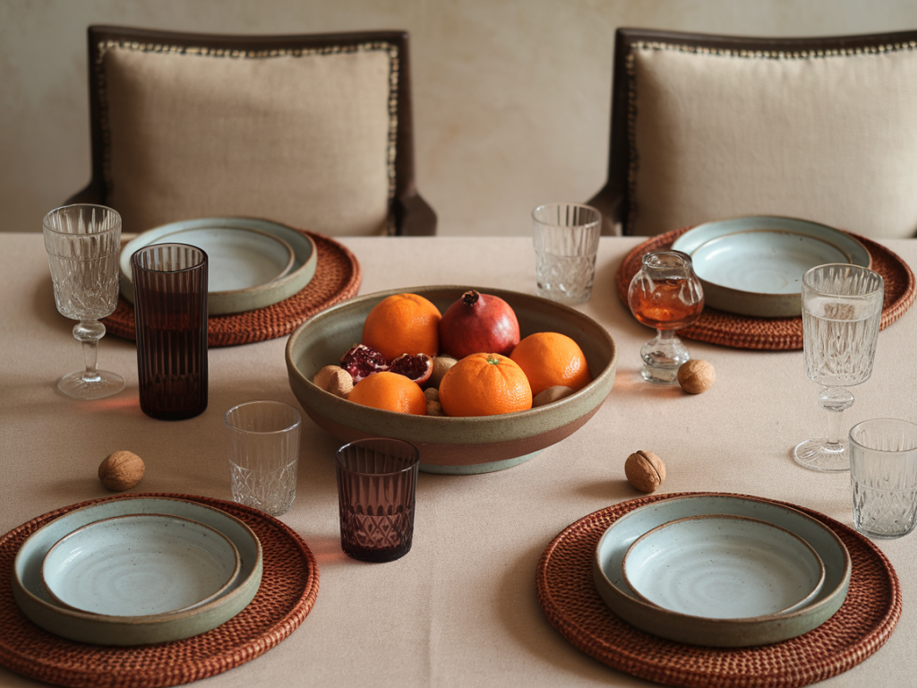 How to style a seasonal tablescape for four using three thukthaeshop ceramics that mix handmade and glass