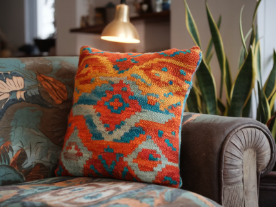 How can you use a mix of handwoven thukthaeshop cushions to hide a pet's worn sofa arm in three easy steps?